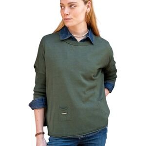 Mer Sea Catalina Sweater Deep Emerald green Crew Neck Long‎ Sleeve Pockets Si